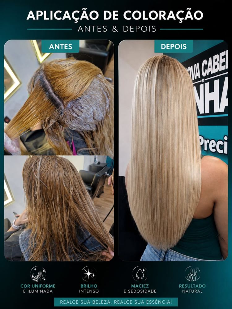 Coloração antes e depois no salão de beleza do Shopping West Plaza